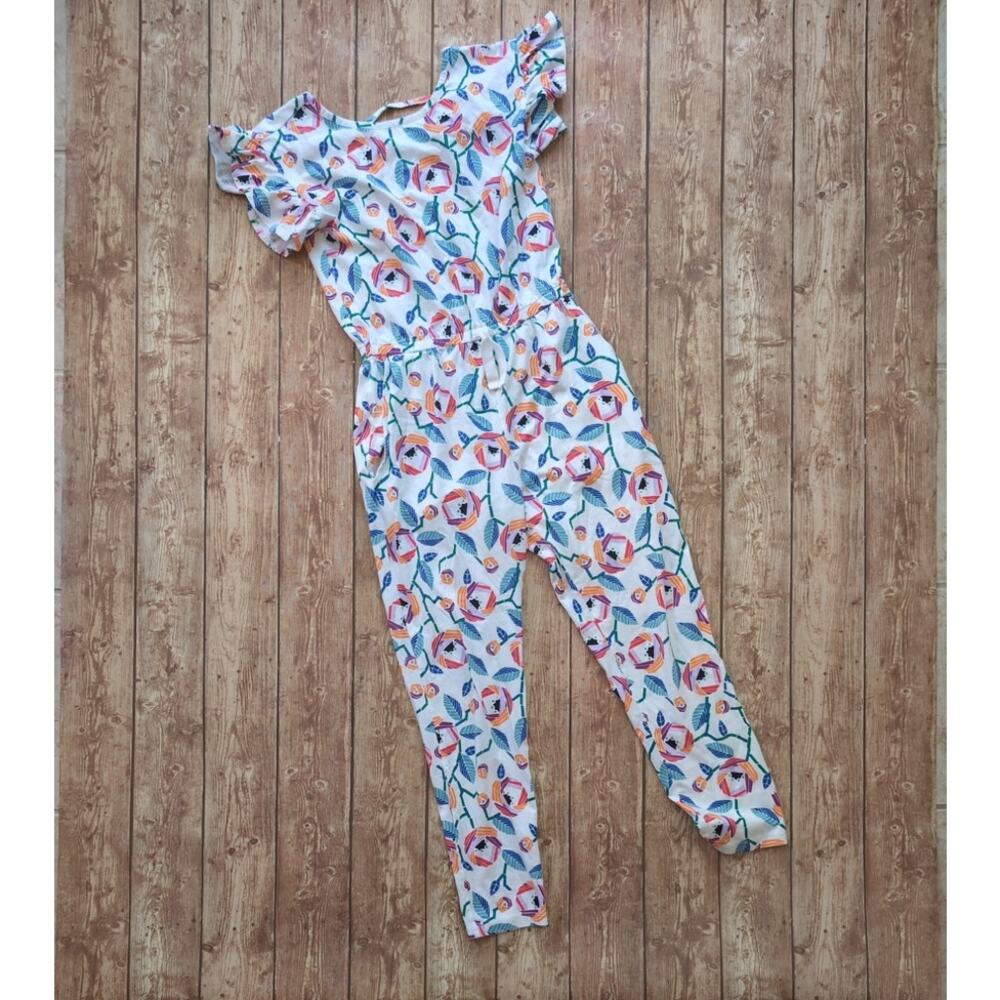 Tea Collection Jumpsuit - White with Floral Print - Size 14